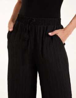 Drawstring Pocket Trouser Crinkle(Black Drawstring Pocket Trouser Crinkle) -Repertoire Fashion Store BV245209003 137694