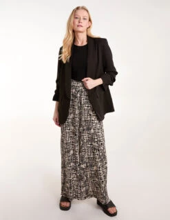 Shirred Waistband Wide Leg Trouser -Repertoire Fashion Store BV245214 BLACK 0375