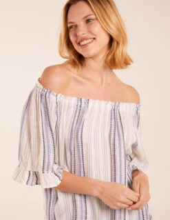 Bardot Top With Stripe 6 Bardot Top With Stripe -Repertoire Fashion Store BV245418 BLUE 12710