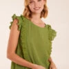 Button Back Frill Top(Green Button Back Frill Top) -Repertoire Fashion Store BV245420147 130681