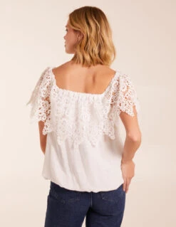 Crochet Lace Milkmaid Puff Ball Top(Crochet Lace Milkmaid Puff Ball Top) -Repertoire Fashion Store BV245429014 130773 1