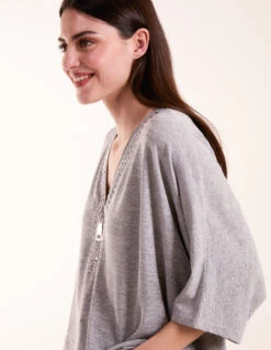 Studded Zip Front Top 6 Studded Zip Front Top -Repertoire Fashion Store BV245434 GREY 3