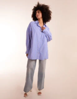Oversized Pinstripe Shirt -Repertoire Fashion Store BV245451 blue 1104711787
