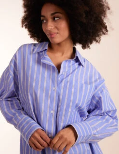 Oversized Pinstripe Shirt -Repertoire Fashion Store BV245451 blue 1104711798