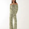 Off The Shoulder Top And Wide Leg Trousers Set(Green Off The Shoulder Top And Wide Leg Trousers Set)