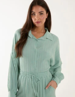Waffle Shirt & Trousers Set(Mint Waffle Shirt Trousers Set) -Repertoire Fashion Store BV245867099 132454