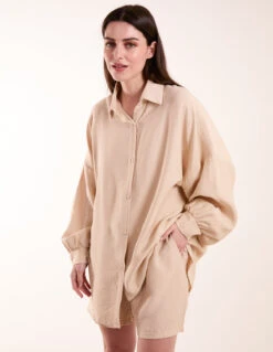 Linen Shorts & Shirt Set(Beige Linen Shorts Shirt Set)