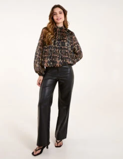 High Neck Abstract Cuff Sleeve Blouse(High Neck Abstract Cuff Sleeve Blouse) -Repertoire Fashion Store BV246410003 137985