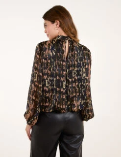 High Neck Abstract Cuff Sleeve Blouse(High Neck Abstract Cuff Sleeve Blouse) -Repertoire Fashion Store BV246410003 137986