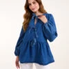 Tie Front Chambray Blouse(Tie Front Chambray Blouse)