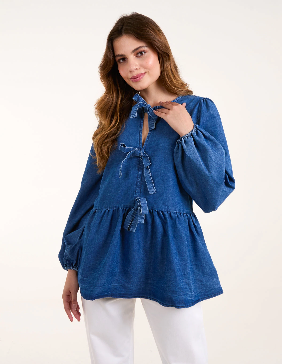 Tie Front Chambray Blouse(Tie Front Chambray Blouse) 1 Tie Front Chambray Blouse(Tie Front Chambray Blouse)