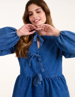 Tie Front Chambray Blouse(Tie Front Chambray Blouse) 6 Tie Front Chambray Blouse(Tie Front Chambray Blouse) -Repertoire Fashion Store BV246418 DENIM 3254