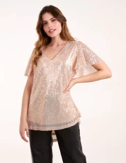 Angel Sleeve V Neck Sequin Top(Angel Sleeve V Neck Sequin Top)