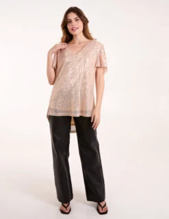 Angel Sleeve V Neck Sequin Top(Angel Sleeve V Neck Sequin Top) -Repertoire Fashion Store BV246421080 140769