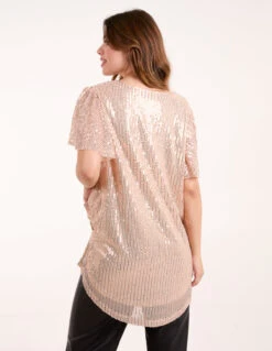 Angel Sleeve V Neck Sequin Top(Angel Sleeve V Neck Sequin Top) -Repertoire Fashion Store BV246421080 140770