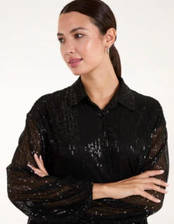 Sequin Shirt(Black Sequin Shirt) -Repertoire Fashion Store BV246422 BLACK 0381
