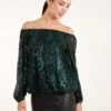 Elastic Neck Puffball Sequin Top(Elastic Neck Puffball Sequin Top) 9 Elastic Neck Puffball Sequin Top(Elastic Neck Puffball Sequin Top) -Repertoire Fashion Store BV246423 GREEN 0024