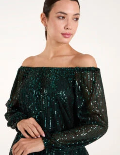 Elastic Neck Puffball Sequin Top(Elastic Neck Puffball Sequin Top) -Repertoire Fashion Store BV246423 GREEN 0036