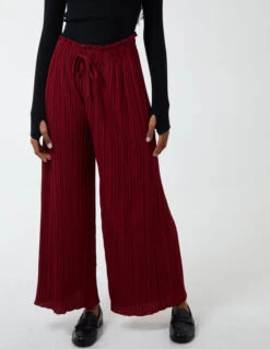 Wide Leg Pleated Trousers(Light Burgundy Wide Leg Pleated Trousers)