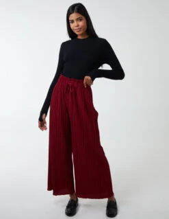 Wide Leg Pleated Trousers(Light Burgundy Wide Leg Pleated Trousers) -Repertoire Fashion Store BV2473 LIGHTBURGUNDY 149