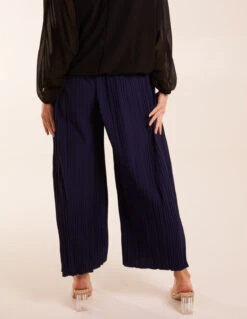 Wide Leg Pleated Trousers(Navy Wide Leg Pleated Trousers) -Repertoire Fashion Store BV2473 NAVY 0171