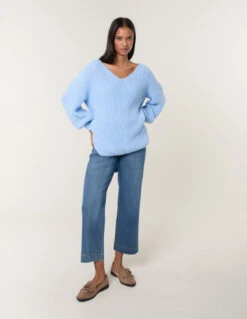 V Neck Chunky Jumper(Denim V Neck Chunky Jumper) -Repertoire Fashion Store BV2504 DENIM 17049