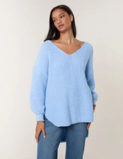 V Neck Chunky Jumper(Denim V Neck Chunky Jumper)