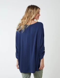 Double Twist Oversize Turn Back Sleeve Top -Repertoire Fashion Store BV2549 NAVY 5352 1