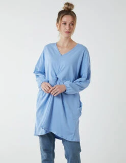 Twist Front Cotton Tunic With Side Pocket 6 Twist Front Cotton Tunic With Side Pocket -Repertoire Fashion Store BV2561 BLUE 3193