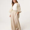 Wide Leg Embellished Linen Trousers(Stone Wide Leg Embellished Trouser)