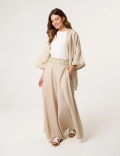 Wide Leg Embellished Linen Trousers(Stone Wide Leg Embellished Trouser)
