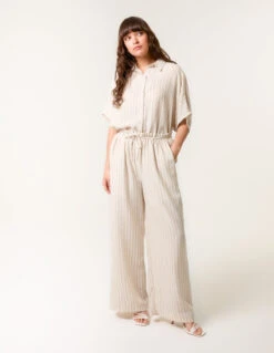 Paperbag Waist Pinstripe Trouser(Beige Paperbag Waist Pinstripe Trouser)