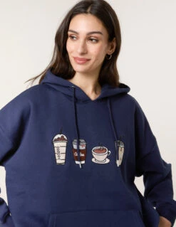 Coffee Embroidered Hoodie(Navy Coffee Embroidered Hoodie) -Repertoire Fashion Store BV257404 NAVY 28303