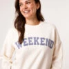 Weekend Denim Applique Sweatshirt(Ivory Weekend Denim Applique Sweatshirt)