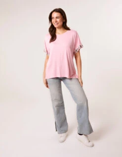 Sequin Trim Oversized Top(Pink Sequin Trim Oversized Top) -Repertoire Fashion Store BV257416 PINK 35941