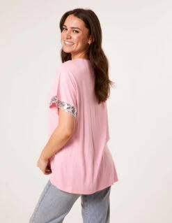 Sequin Trim Oversized Top(Pink Sequin Trim Oversized Top) -Repertoire Fashion Store BV257416 PINK 35963