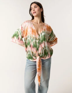 Satin Tie Front Blouse(Satin Tie Front Blouse)