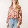 Printed V Neck Puffball Top(Printed V Neck Puffball Top)