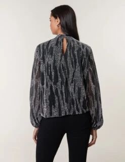 Snake High Neck Puff Ball Blouse(Snake High Neck Puff Ball Blouse) -Repertoire Fashion Store BV258402 SILVER 16382