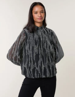 Snake High Neck Puff Ball Blouse(Snake High Neck Puff Ball Blouse) -Repertoire Fashion Store BV258402 SILVER 16405