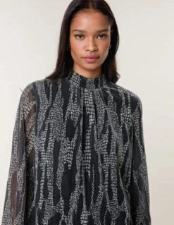 Snake High Neck Puff Ball Blouse(Snake High Neck Puff Ball Blouse) -Repertoire Fashion Store BV258402 SILVER 16408