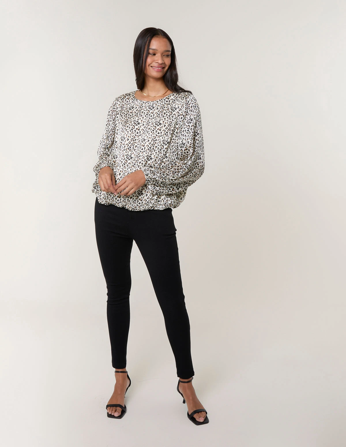 Leopard Print Blouse(Black Leopard Print Elasticated Hem Blouse) 2 Leopard Print Blouse(Black Leopard Print Elasticated Hem Blouse) - Image 2