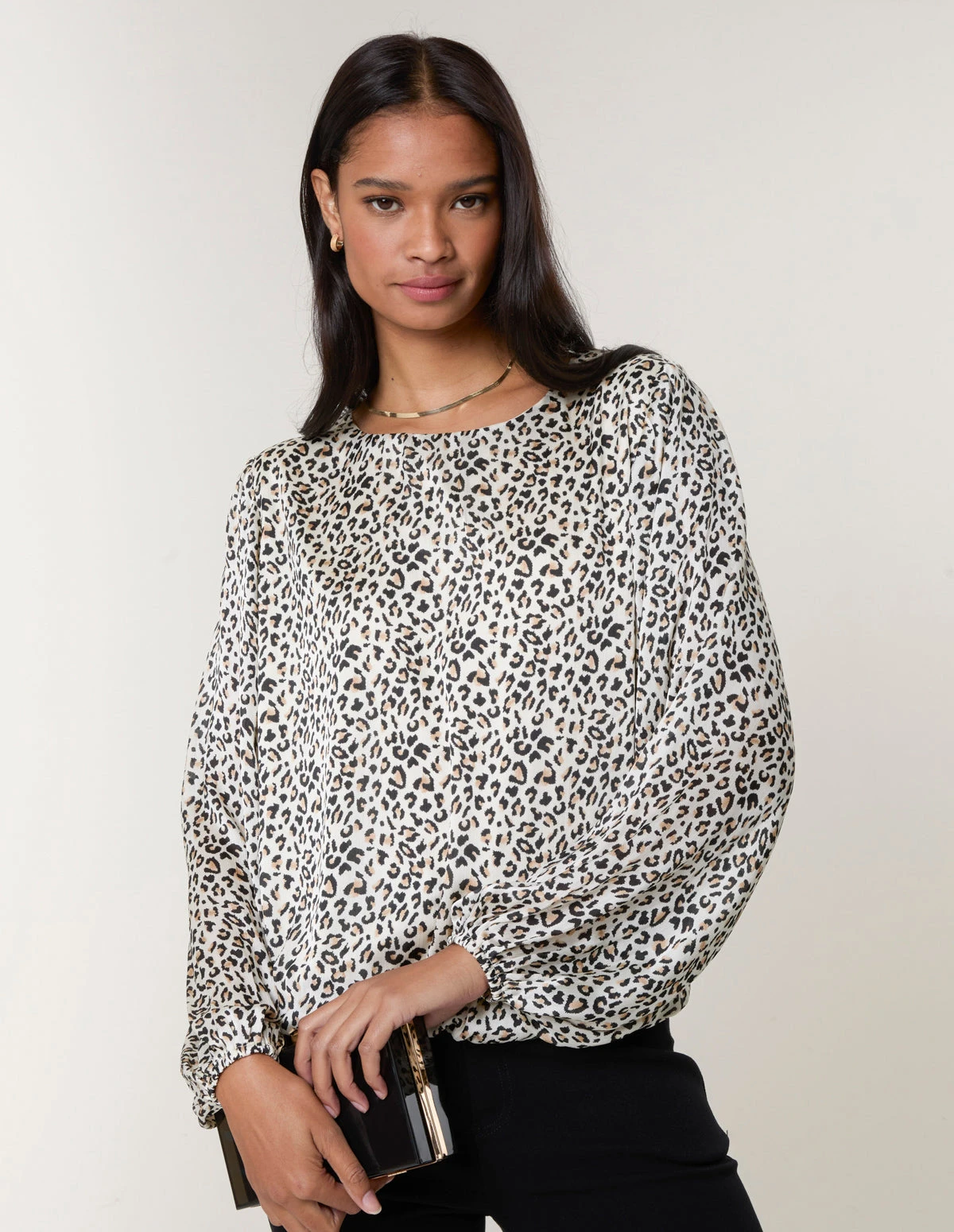 Leopard Print Blouse(Black Leopard Print Elasticated Hem Blouse) 1 Leopard Print Blouse(Black Leopard Print Elasticated Hem Blouse)