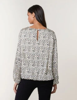 Leopard Print Blouse(Black Leopard Print Elasticated Hem Blouse) 7 Leopard Print Blouse(Black Leopard Print Elasticated Hem Blouse) -Repertoire Fashion Store BV258403 BLACK 16491