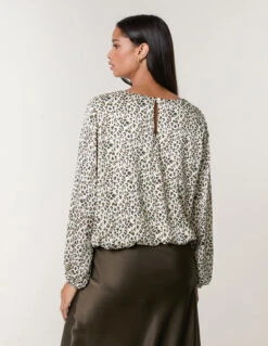 Leopard Print Elasticated Hem Blouse(Beige Leopard Print Elasticated Hem Blouse) -Repertoire Fashion Store BV258403 KHAKI 17116