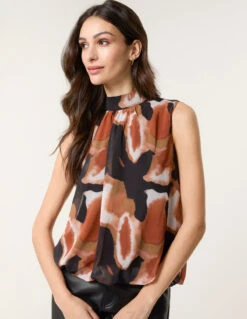 Printed Sleeveless Puff Hem Blouse(Printed Sleeveless Puff Hem Blouse) -Repertoire Fashion Store BV258405 BLACKPATTERN 3