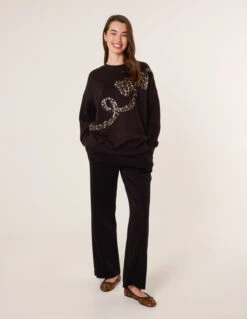 Leopard And Sequin Bow Sweatshirt(Leopard And Sequin Bow Sweatshirt) 6 Leopard And Sequin Bow Sweatshirt(Leopard And Sequin Bow Sweatshirt) -Repertoire Fashion Store BV258413 BLACK 38363