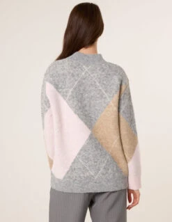 Argyle Knitted Crew Neck Jumper(Argyle Knitted Crew Neck Jumper) -Repertoire Fashion Store BV258511 GREYPINK 38138