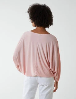 Batwing Necklace Elasticated Hem Top -Repertoire Fashion Store BV2606 PINK 16004