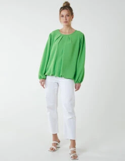 Elasticated Blouson Hem Blouse(Green Elasticated Blouson Hem Blouse)